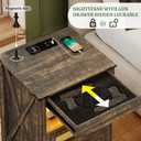 Night Stand with Gun Drawer, Bedside Table with Charger Station & LED Human Sensor Light, Gun Nightstand End Tables Bedroom Living Room, Rustic