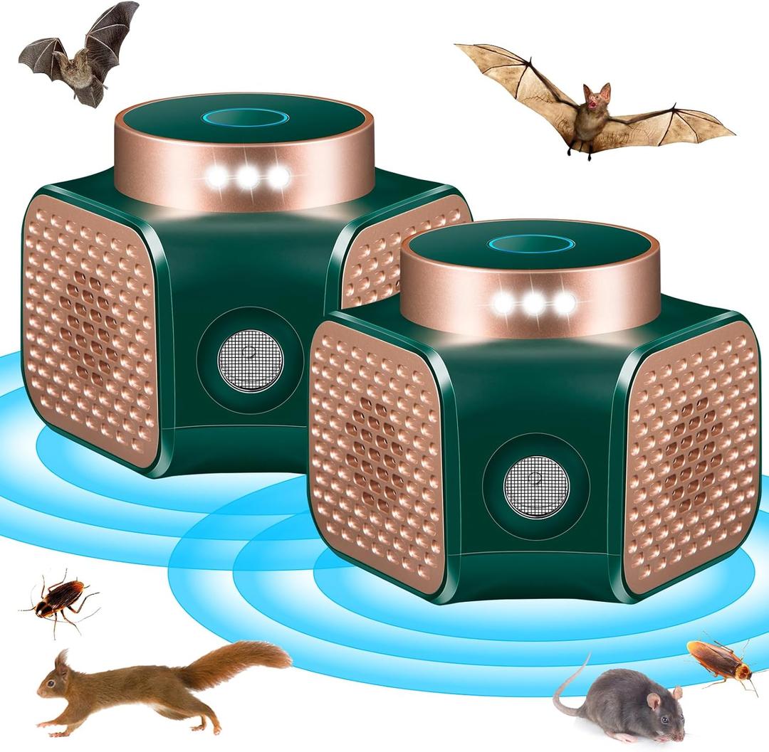 Rodent Repellent Ultrasonic Plug in, Electric Mouse Repellent Devices Ultrasonic Pest Repeller Mice Repellent Indoor Mouse Deterrent with Ultrasound Flashlight Rat Repellent for House, Green (2)