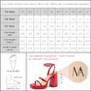 MIRAAZZURRA Platform Strappy Heel Sandals Square Open Toe Two Strap Chunky High Heeled Sandals with Buckle Ankle Strap for Women Party Wedding Dress (Red)