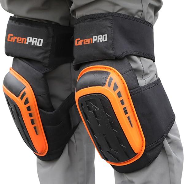 GRENPRO Professional Knee Pads for Work,Heavy Duty Thick Foam Knee Pads Tools,Knee Pad with Soft Gel Cushion for Construction,Work,Flooring,Gardening,Cleaning,Tiling,Orange (Black)