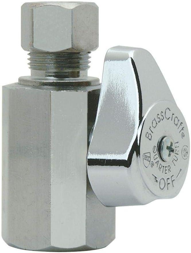 Brass Craft, 1/4 Turn Straight Stop 1/2 Fip Inlet X3/8" Od Tube Outlet Chrome, Pack Of 5