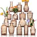 Glass Bud Vases Set of 16 - Amber Assorted Small Mini Glass Vases for Flowers, Crystal Vintage Vase Set, Bulk Centerpieces for Table Dcor, Wedding, Home and Events (Amber, 16 Pcs)
