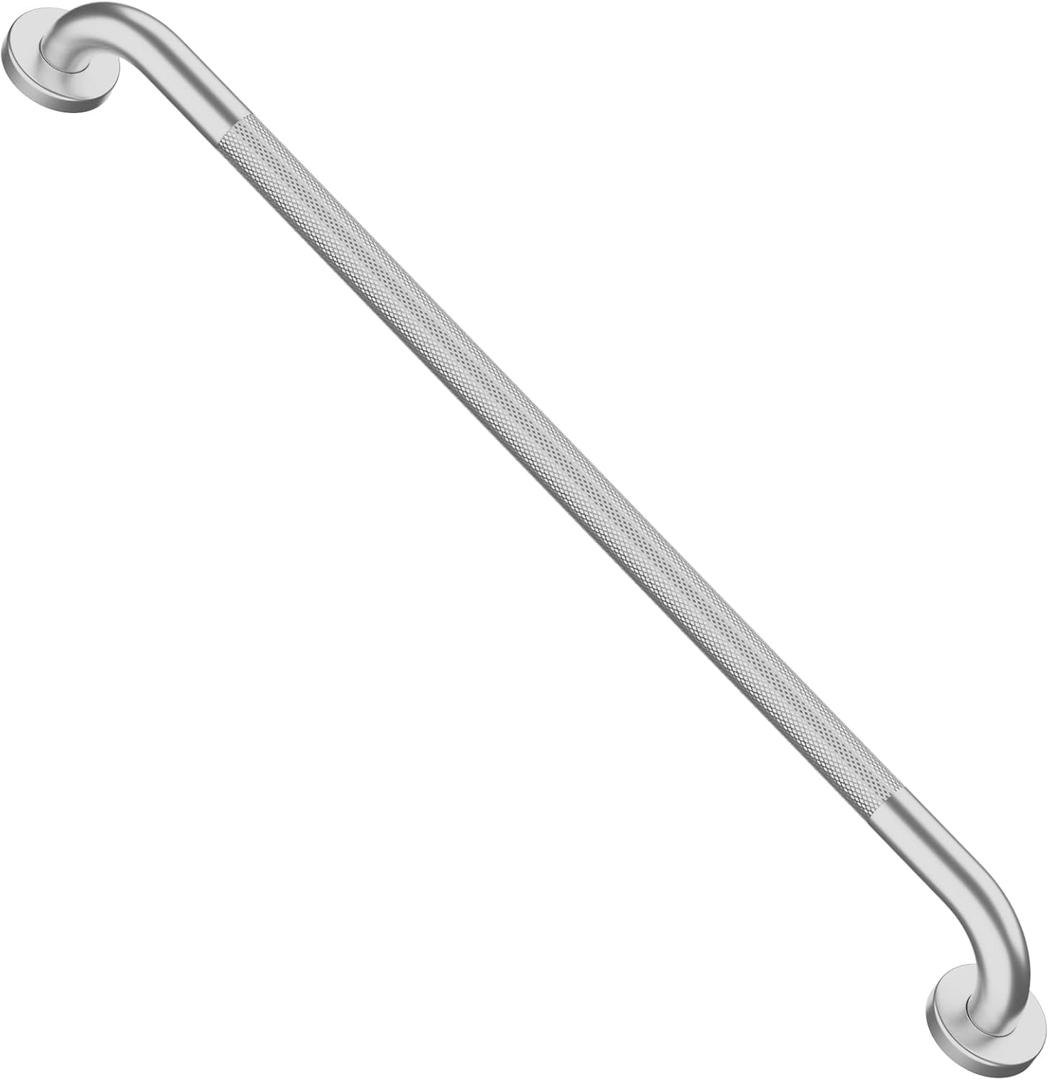 Brushed Nickel Shower Grab Bars 32 Inch, Anti Slip Grab Bar with Knurled Grip, Stainless Steel Bathroom Safety Balance Handrail, Wall Mounted Handicap Bar for Elderly, Textured Senior Grab Bar Handle