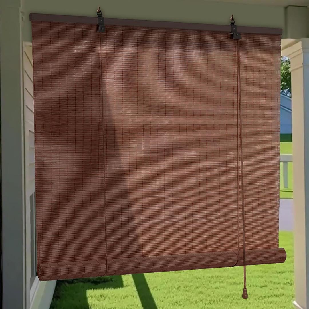 Bamboo Roller Shades Roman Shades for Window: Bamboo Blinds for Interior Windows and Outdoor Patio,Roll Up Blinds for Indoor Porch Light Filtering Sunshade,Easy to Install 24" W X 63" H (Maroon)