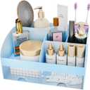 Makeup Organizer with Drawers, Cosmetic Storage for Dresser Vanity and Bathroom Countertop, Beauty Holder for Lipstick Brush, Skincare Organizer for Vanity, Cosmetic Display Case (Blue)