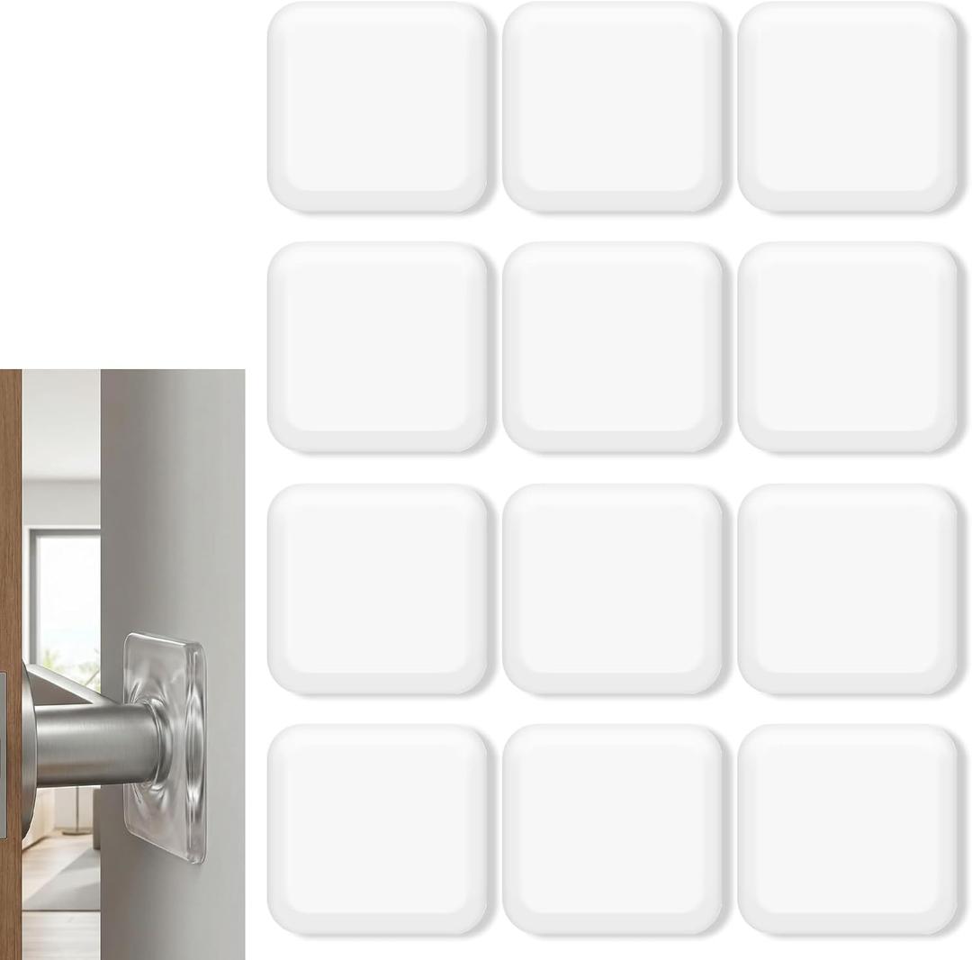 12Pcs Door Stopper Wall Protector Adhesive Door Stopper 1.57Inch Square Clear Doors Bumpers Doors Slamming Silencer for Home, Office, School