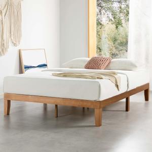 Mellow Naturalista Classic 12 Inch Solid Wood Platform Bed with Wooden Slats, Cal King, Natural Pine