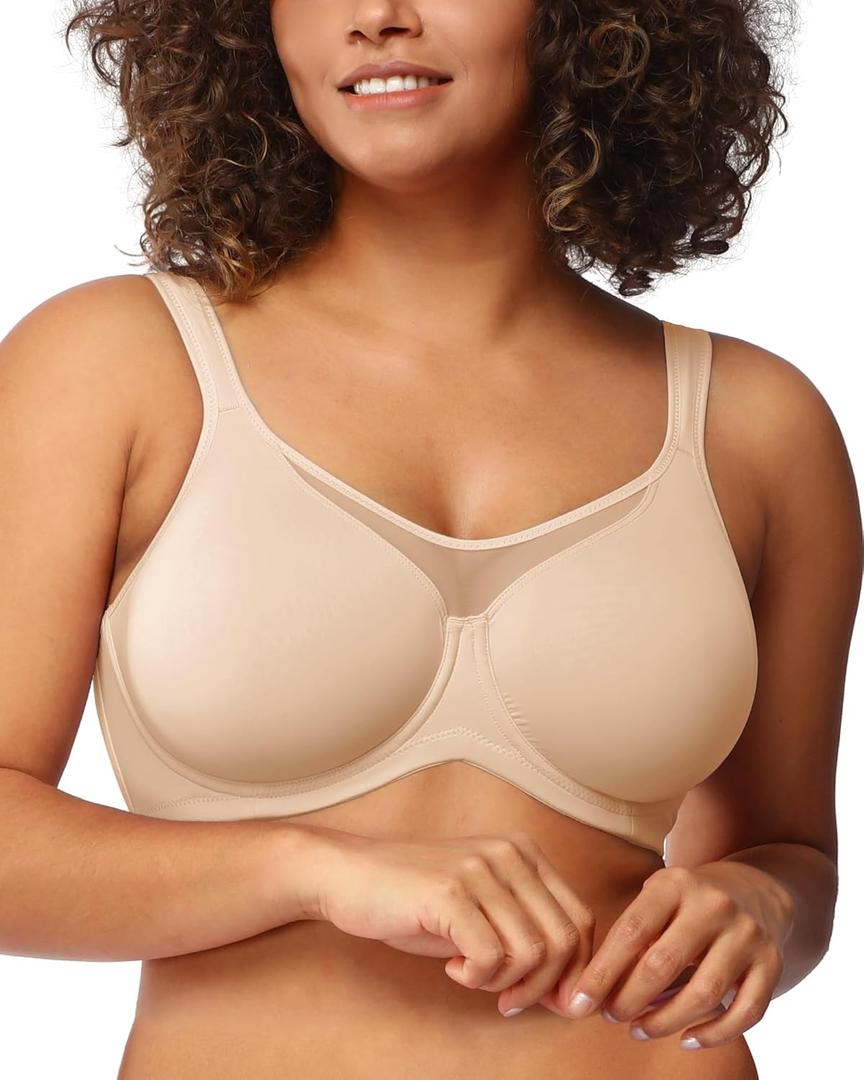 HSIA Minimizer Bras for Women Plus Size, Full Coverage Coolcomfort T Shirt Unlined Bra with Underwire for Heavy Breast (Beige), Small
