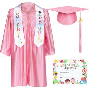 Sureio 6 Pcs Kindergarten Preschool Graduation Cap and Gown 2026 Tassel Stole Certificate for Toddler Kids(27",  Pink)