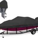 Bass Boat Covers 17-19ft, 600D Heavy Duty Waterproof Boat Cover 17 18 19 Foot (17'-19' with Motor Cover), Fits V-Hull, Fishing, Runabout Bowrider Boat
