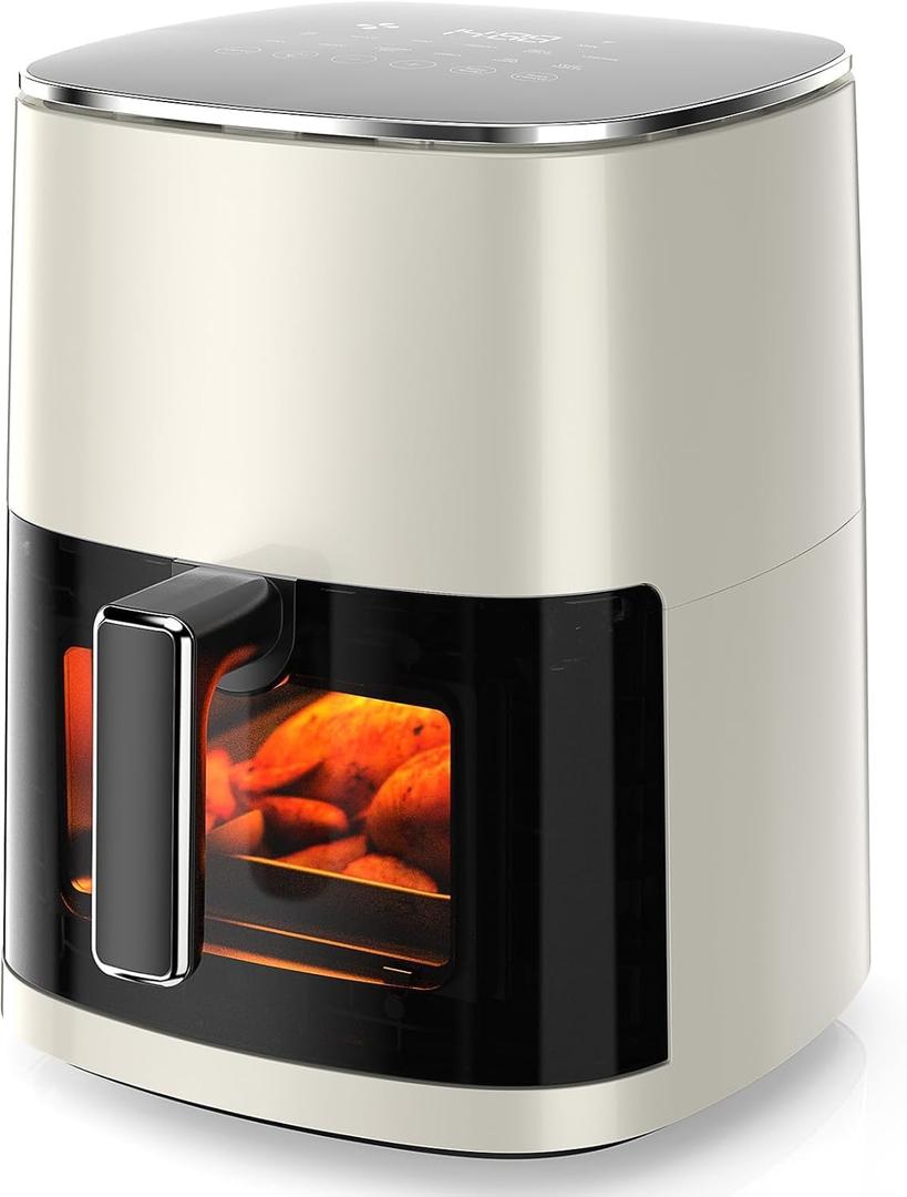 Elevon 6QT Large Air Fryer, 12-in-1 Digital Airfryer with Clear Window, Roast, Reheat, Dehydrate, Bake, Steam with 400F and More, Dishwasher Safe, Nonstick, Fit for Family of 2-5, Beige