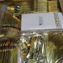 N9R 700PCS Gold Disposable Dinnerware Set for 100 Guests, White Plastic Plates with Gold Rim, Include 100 Dinner & Dessert Plates, Plastic Silverware Set, Cups, Napkins for Party and Wedding