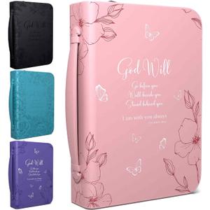 DEHITE Bible Cases for Woman — Leather Bible Covers for Women — Carrying Bag for Woman — Pen Slots — Zippered Pocket — Premium Faux Leather Holder — Christian Floral Accessories