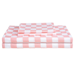 Bed Sheet Set 3 Piece -Twin Size-Soft Durable Microfiber Bedding Sheet Set,Deep Pocket,Stain,Fade & Wrinkle Resistant Green and White Checkerboard Grid(Plaid Coral&White)