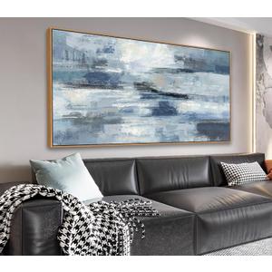 Framed Abstract Canvas Wall Art for Living Room Decor, Large Abstract Painting Prints Rustic Grey Blue Wall Pictures Modern Artwork Bedroom Bathroom Office Home Decoration 
29"x 58"