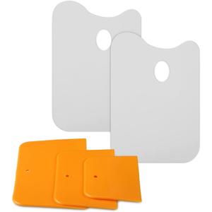 Minatee 2 Pcs 14.5 x 10 Inch Plastic Body Filler Mixing Board with 3 Pcs Reusable Body Filler Spreaders 4, 5, 6 Inch Plastic Spreaders, Auto Body Tools for Applying Automotive Fillers Putties Glazes