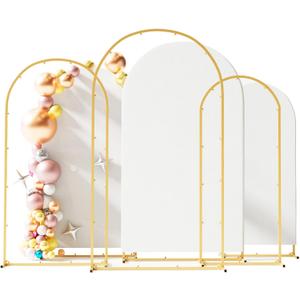 Set of 3 Metal Arch Backdrop Stand with Cover Set, (7.2FT, 6.6FT, 6FT Wedding Arch and Cover Set), Backdrop Arch for Party, Baby Shower, Birthday, and Graduation Ceremony (White)