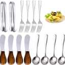 Charcuterie Accessories (14 Pcs), Cheese Spreaders for Charcuterie Board, Mini Serving Spoons, Forks and Mini Serving Tongs - Charcuterie Utensils for Butter, Cheese and Pastry Making (Primary Colours)