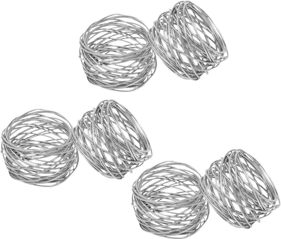 Kaizen Casa Handmade Round Mesh Napkin Rings Holder for Dinning Table Parties Everyday, Set of 6 (Silver)