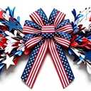 4th of July Patriotic Swag Red White and Blue Memorial Day Front Door Floral Twigs Swag with Forsythia Flowers Stars Independence Day 250th Anniversary Veterans Day Decor for Arch Wall Home Decor