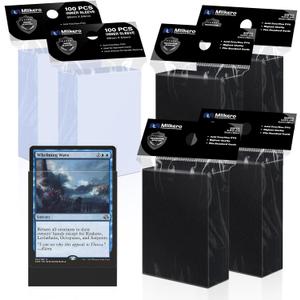 400 Pack Card Sleeves, 200 Matte Black Trading Card Sleeve and 200 Perfect Fit Sleeves Ideal for Double-Sleeving, Compatible with MTG, TCG