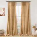 Aersas Camel Linen Pinch Pleated Curtains 120 Inches for Living Room 2 Panels Set Back Tab Extra Long Flax Curtain Farmhouse Light Filtering Semi Sheer for Large Window Treatments， 40x120 Inch