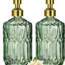 COHOSEGE 17 Oz Green Glass Kitchen Soap Dispenser for Dish Soap, 2 Pack Bathroom Soap Dispenser Set with Gold Rust Proof Pump for Lotion, Hand Soap Or Body Wash