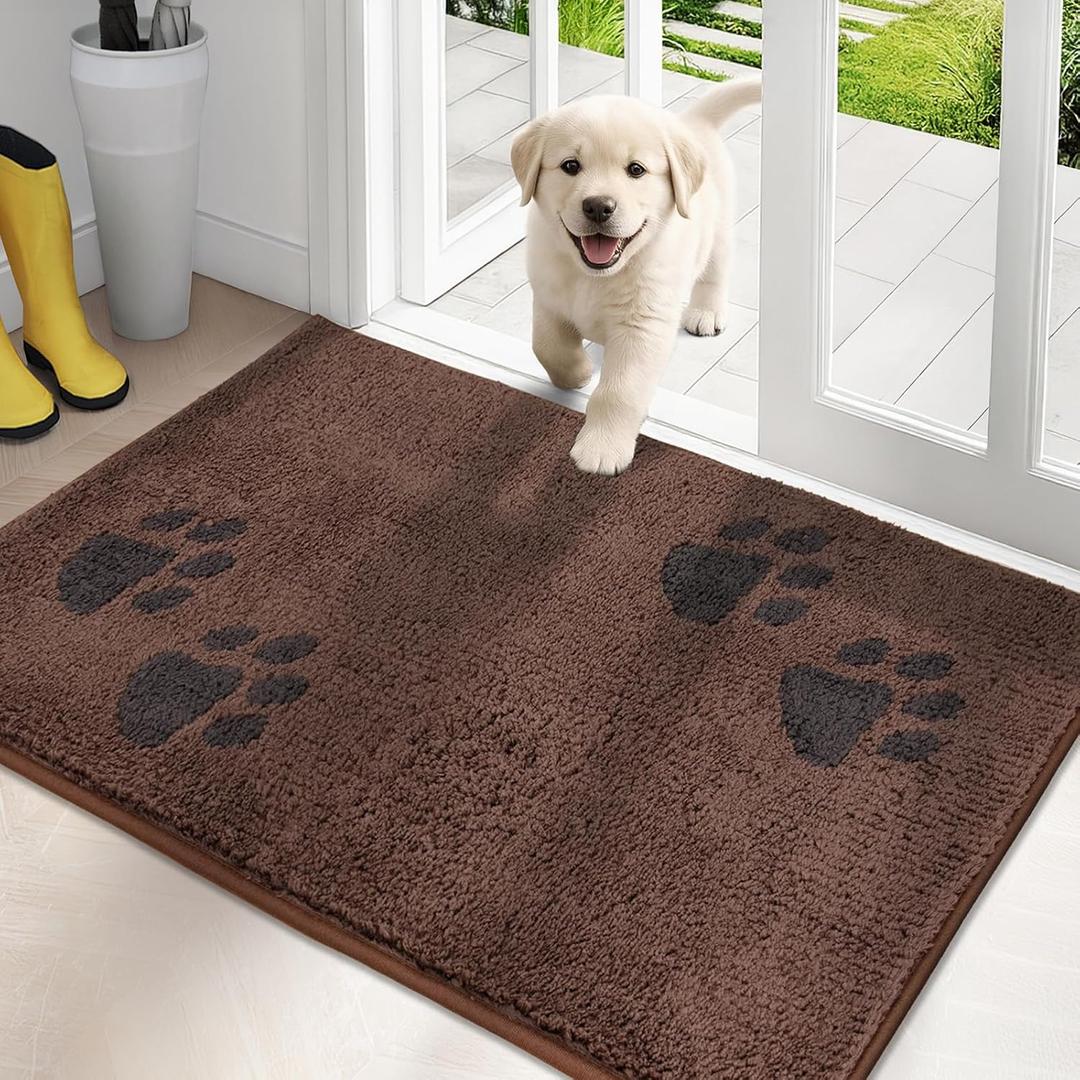 PURRUGS Dirt Trapping Door Mat 24" x 35.5", Non-Skid/Slip Machine Washable Microfiber Entrance Rug, Shoes Scraper, Dog Doormat, Super Absorbent Floor Mat for Muddy Wet Shoes and Paws, Brown