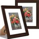 Vittanly 8x10 Picture Frames Set of 2, Ornate Vintage Photo Frame for Wall or Tabletop, Display 5x7 Pictures with Mat or 8x10 without Mat, Rustic Brown