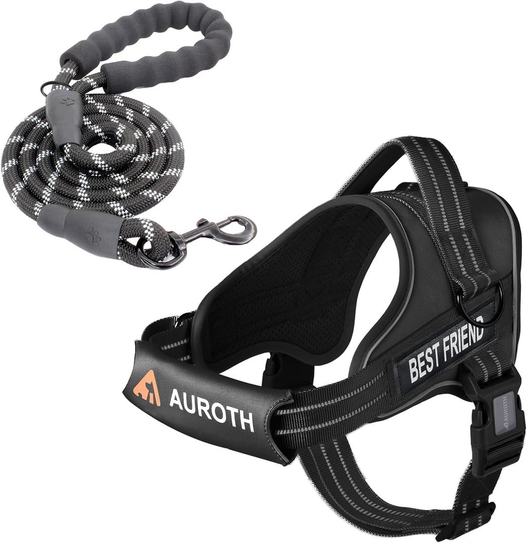 AUROTH Dog Harness and Leash Set, Soft Padded Service Dog Vest with 5.25FT Dog Leash, No Choke, Easy On Pet Vest, Adjustable Reflective No Pull Pet Vest Medium Sized Dog, Easy Walking and Training
