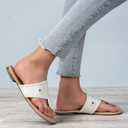 katliu Women's Flat Sandals Wide Band Flip Flops Dressy Thong Sandals, Size 7 1/2 (White)