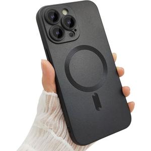 Magnetic case for iPhone 13 Pro Max Phone Case for Women, Matte Luxury Soft Metallic Luster Design with Camera Lens Protector, Compatible with Magsafe Case for iPhone 13 Pro Max 6.7"-Black
