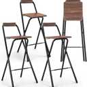 4 Pcs Folding Bar Stool with Backrest 29.5 Inch Portable Tall Foldable Stool Chair Metal High Folding Bar Chair Wooden Seat for Bars, Kitchen, Outdoor Shop, Parties, Cafes Walnut Color