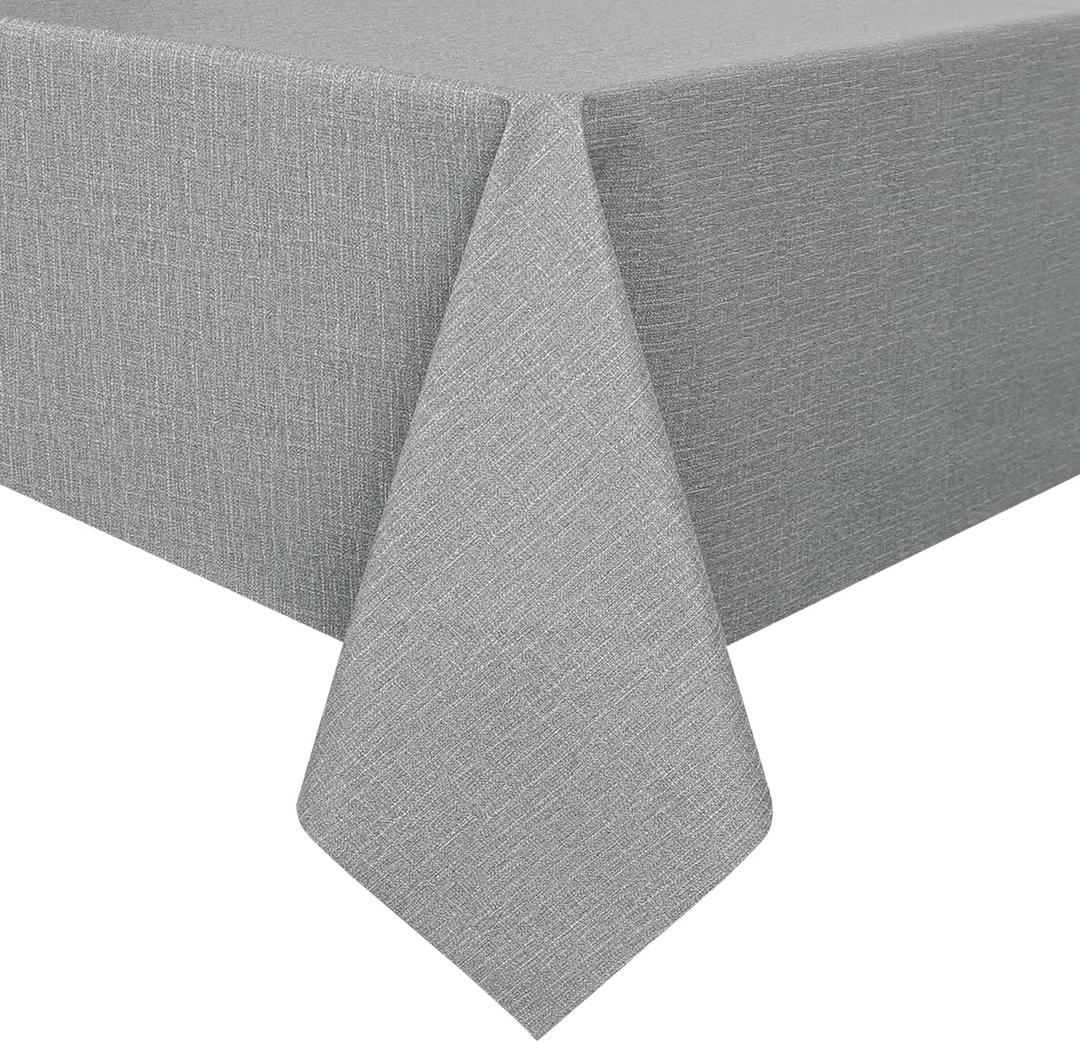 Romanstile 100% Waterproof PVC Tablecloth Rectangle, Outdoor Oil Spill Proof Stain Resistant Vinyl Table Cloth, Wipe Clean Plastic Table Covers for Kitchen/Dining/Parties - 54 x 78 Inch, Light Grey