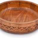 EDHAS Mango Wood Decorative Round Carved Bowl for Decoration, Centerpiece Bowl for Table (10" x 10" x 2.5")