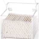 Tbestmax Qtip Holder with Lid, 4mm Thickness Cotton Ball Swab Organizer Acrylic Square Bathroom Containers Makeup Pad Cosmetic Storage - Clear