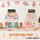 Greeting Card Display Stand, 4-Tier Greeting Card Organizer for Cards, Postcard, Photos, Brochure, Sticker, Trading Cards, Metal & Wooden Retail Display Rack for Vendors Counter Retail (White)
