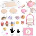 Wooden Tea Party Set for Little Girls, Toddler Girl Gifts Princess Tea Time Toys, Wooden Tea Set Food Dessert, Kids Kitchen Pretend Play, Birthday Valentines Day Gifts for Girls Age 2-5 Years Old