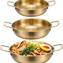 3 Korean Ramen Noodle Pot with Handles, Stainless Steel Everyday Pan, Golden Korean Cooking Pot for Soup, Noodle, Pasta, Home and Outdoor, Dishwasher Safe, Size 7", 8.7", 9.5"