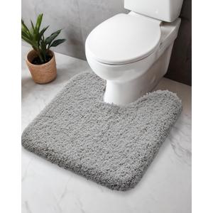 Toilet Rug U Shaped Grey 22x24 Machine Washable Non Slip Toilet Floor Mat Soft Plush Contour Rug for Bathroom Floor