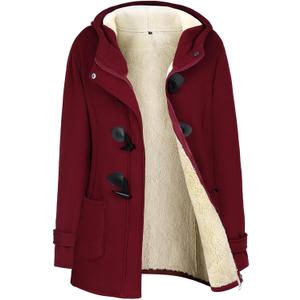 Gihuo Winter Jackets for Women Sherpa Lined Jacket Women Duffle Toggle Coat Hooded Fleece Jacket (Small, Wine)