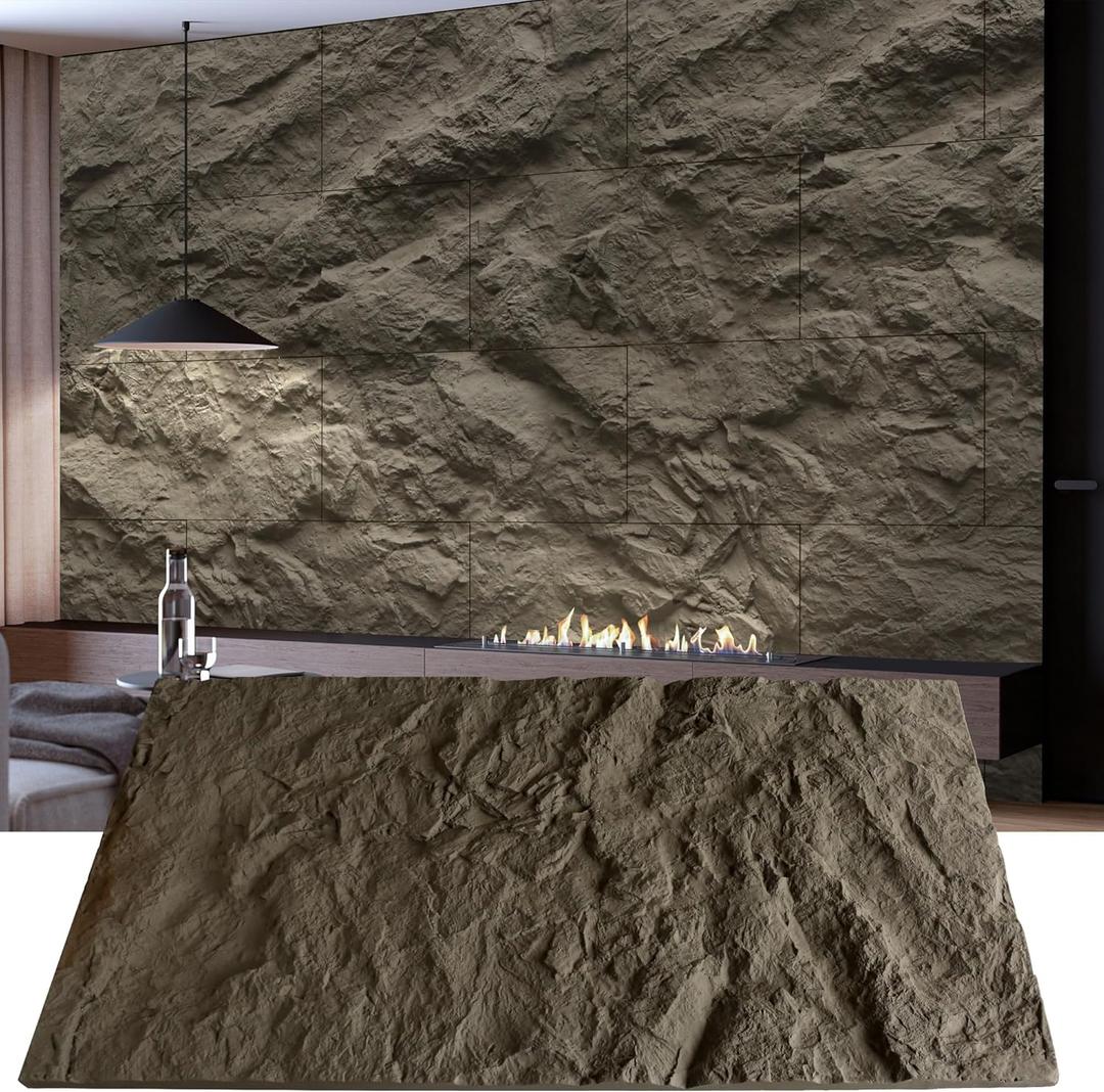 KASARO 3D Faux Stone Wall Panels, 4 PCS PU Wainscoting Panel for Interior Wall Decor, Cement Texture Thicker Accent for Home, Office, 43.3  23.6 inch, Grey