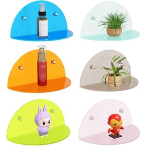 6 Pack Small Wall Shelf, Colorful Acrylic Shelves for Wall Mounting, No Drilling Floating Shelf for Home Dcor and Office, Display Ledges Popmart Funko Figures (A2)