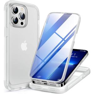 Miracase Glass Case for iPhone 13 Pro Max 6.7 inch, Upgrade Full-Body Clear Phone Bumper Case Cover with Built-in 9H Tempered Glass Screen Protector, Matte Clear