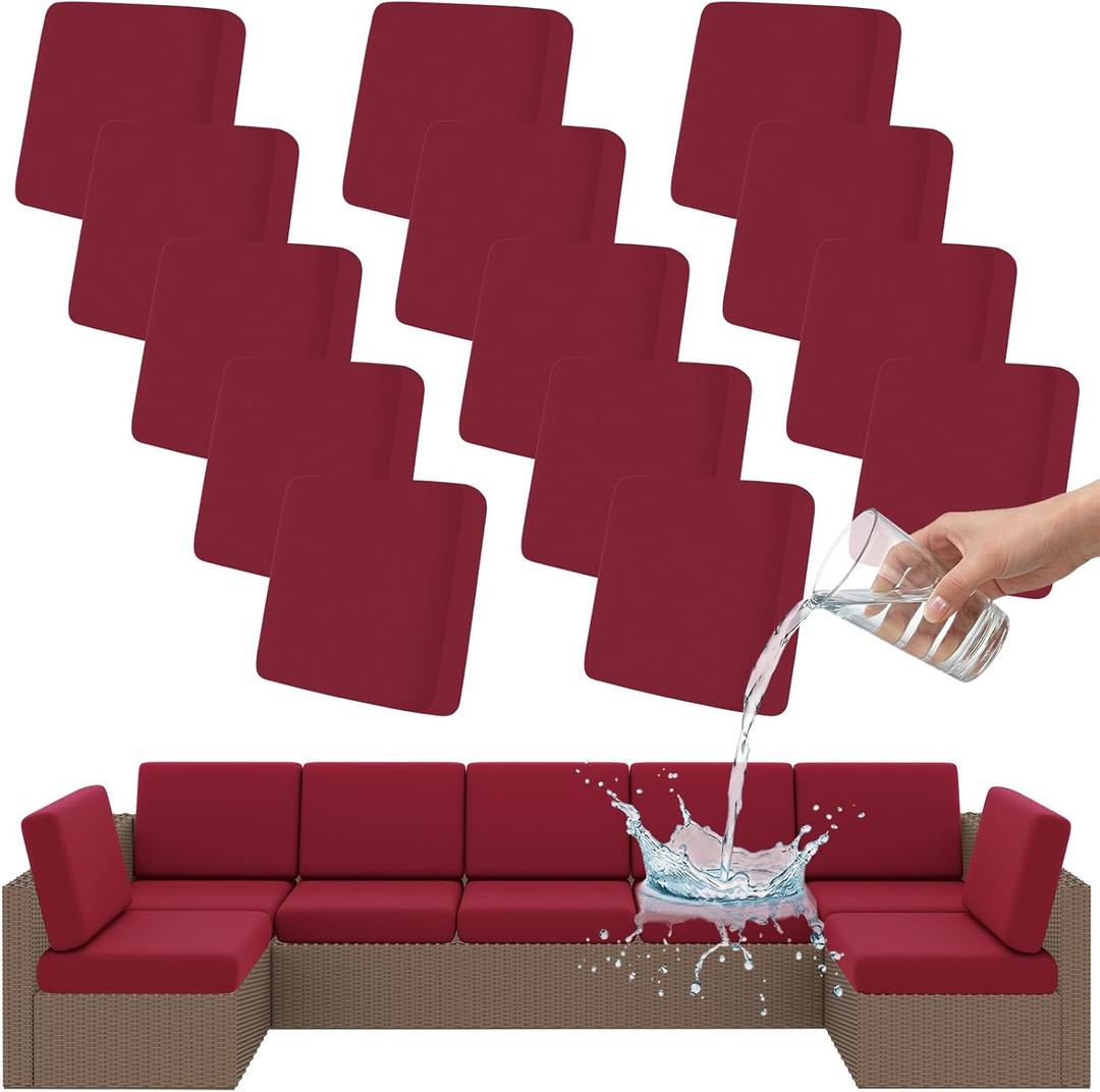 Smiry Waterproof Patio Cushion Covers, Stretch Outdoor Couch Slipcovers Replacement Washable Furniture Protector Sofa Chair Seat Cover for Dogs and Pets (14 Pcs, Wine Red)