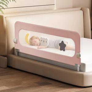 Bed Rail for Toddlers, Foldable Baby Bed Rail Guard, Adjustable, Safety, Convenient, Guard Rails with Twin, Full, Queen& King Size (Pink Cartoon, 71inch), 1 Side:71inch