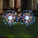 Solar Garden Firework Lights Outdoor Waterproof 2 Pack 150 LED Sparklers Solar Lights for Outside Patio Backyard Yard Pathway Walkway Decorations 4th of July Decorations (Colorful)