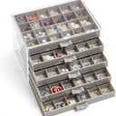 YUFONG Earring Storage Box Organizer, Acrylic Jewelry Storage Box Holder 5 Drawers Transparent Jewelry Display Stand with 120 Small Compartments Gift Boxes for Women Girls (Gray)