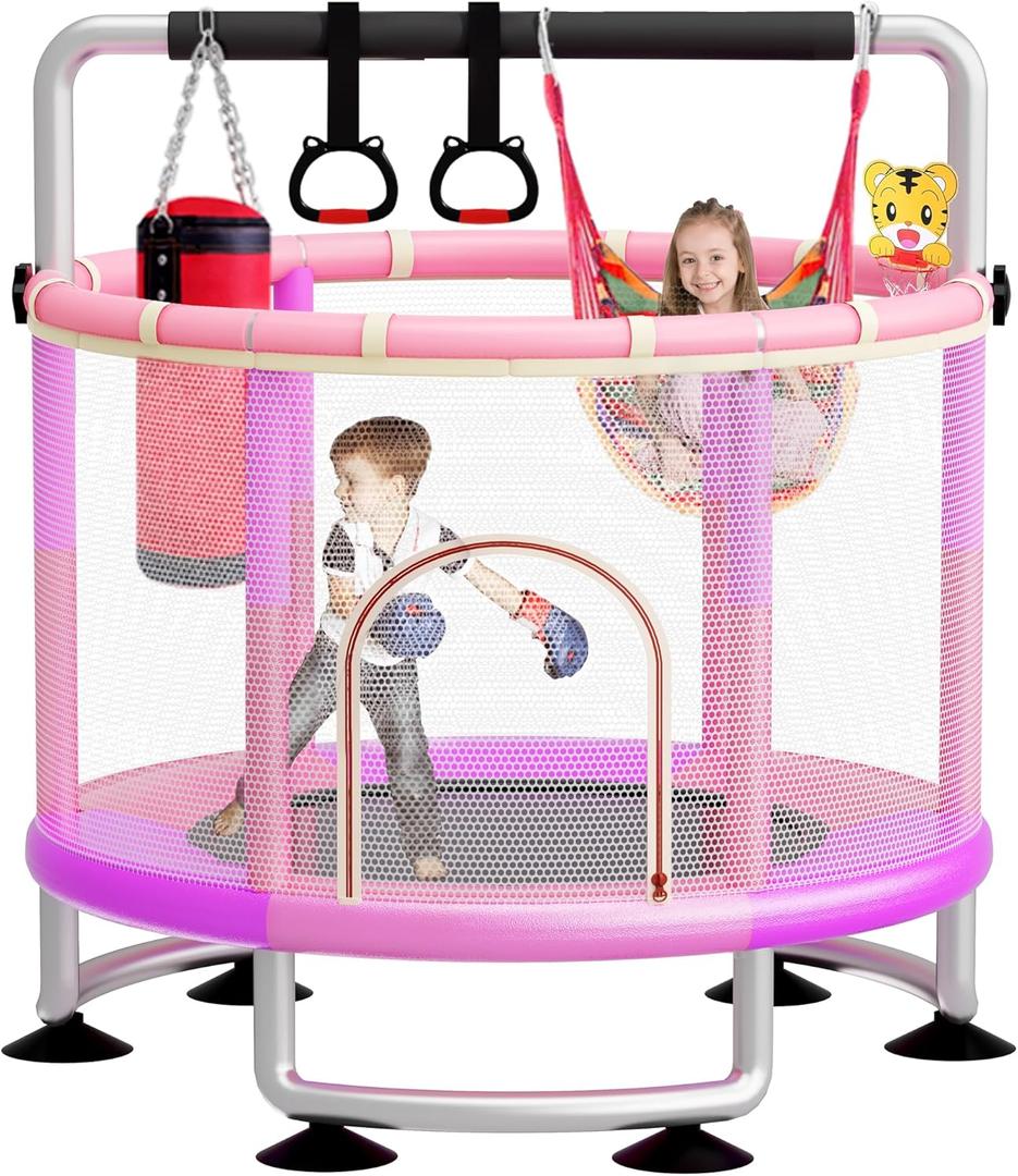 5-in-1 Toddler Trampoline for Kids,60"" Trampoline for Toddlers,Upgrade Kids Trampoline Indoor Outdoor,500lbs Baby Child Large Small Trampoline with Safety Net (light Purple)