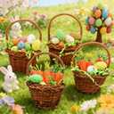 2 x Easter Basket Decorations Set, 4 Mini Baskets with Grass, 40 Foam Eggs, 12 Foam Carrots for Home Decor, Party Favors, Holiday Crafts